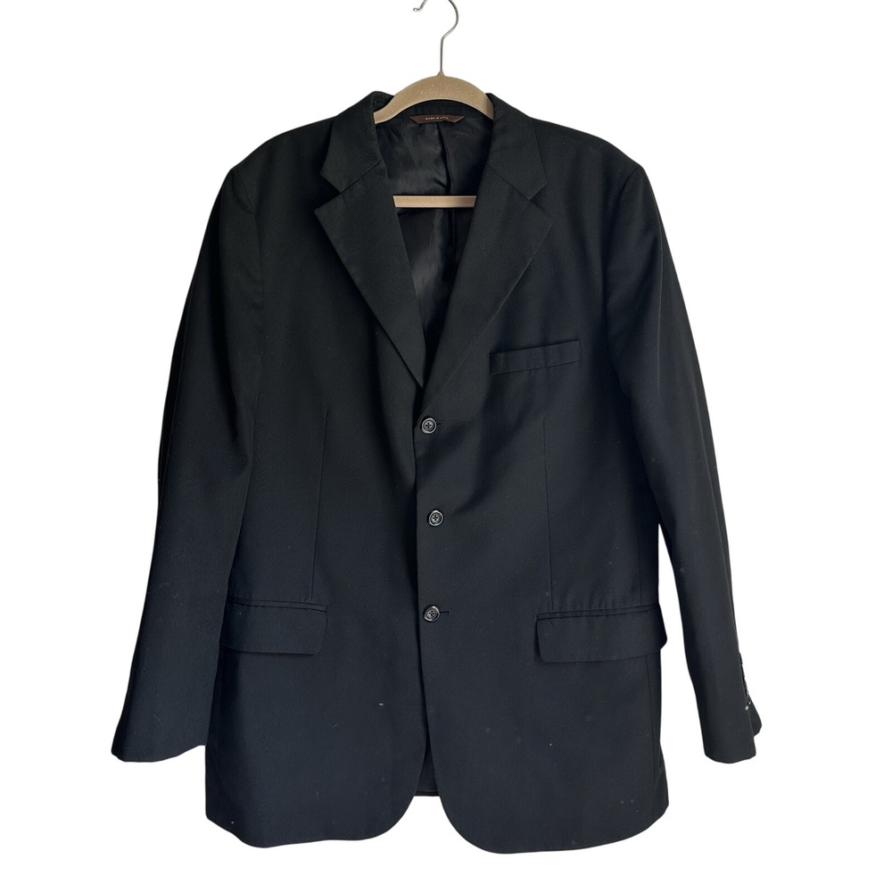 Merona Blazer Suit Jacket Mens 44L Black Excellent 3-Button Notch Lapel Twill‎